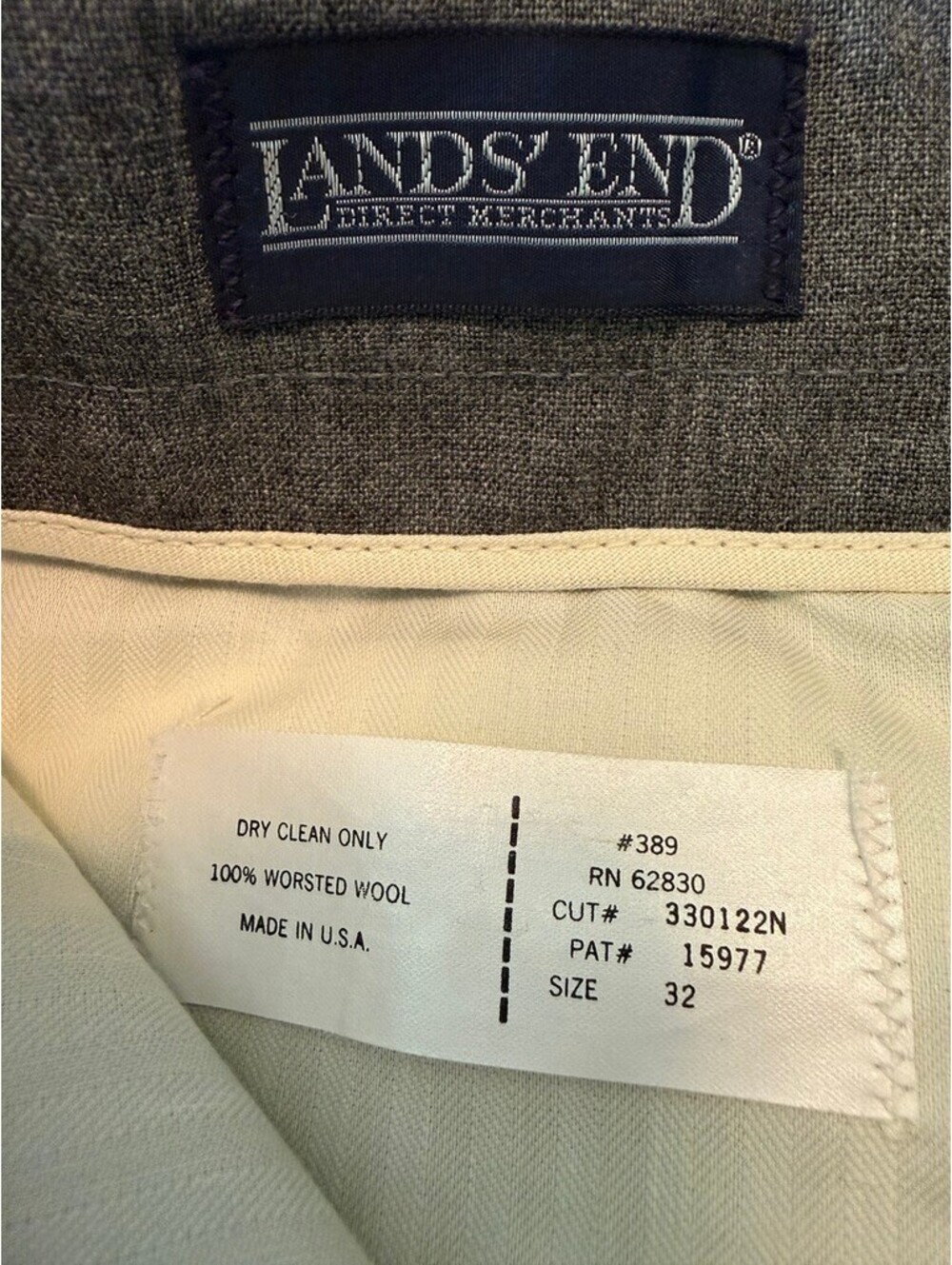 Vintage Lands' End Men's 32x34 Gray Wool Pleated Dress Pants Made USA - Picture 7 of 7